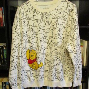 Official Disney Winnie the Pooh Sweatshirt Cream Graphic Print Women's Size 1X